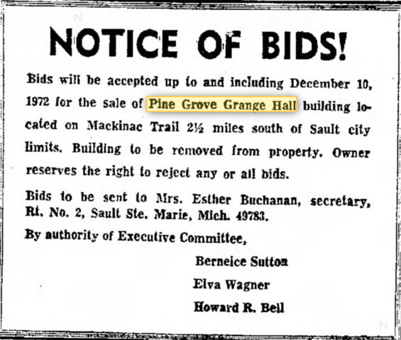 Pine Grove Grange Hall - Nov 1972 Building For Sale Without Lot (newer photo)